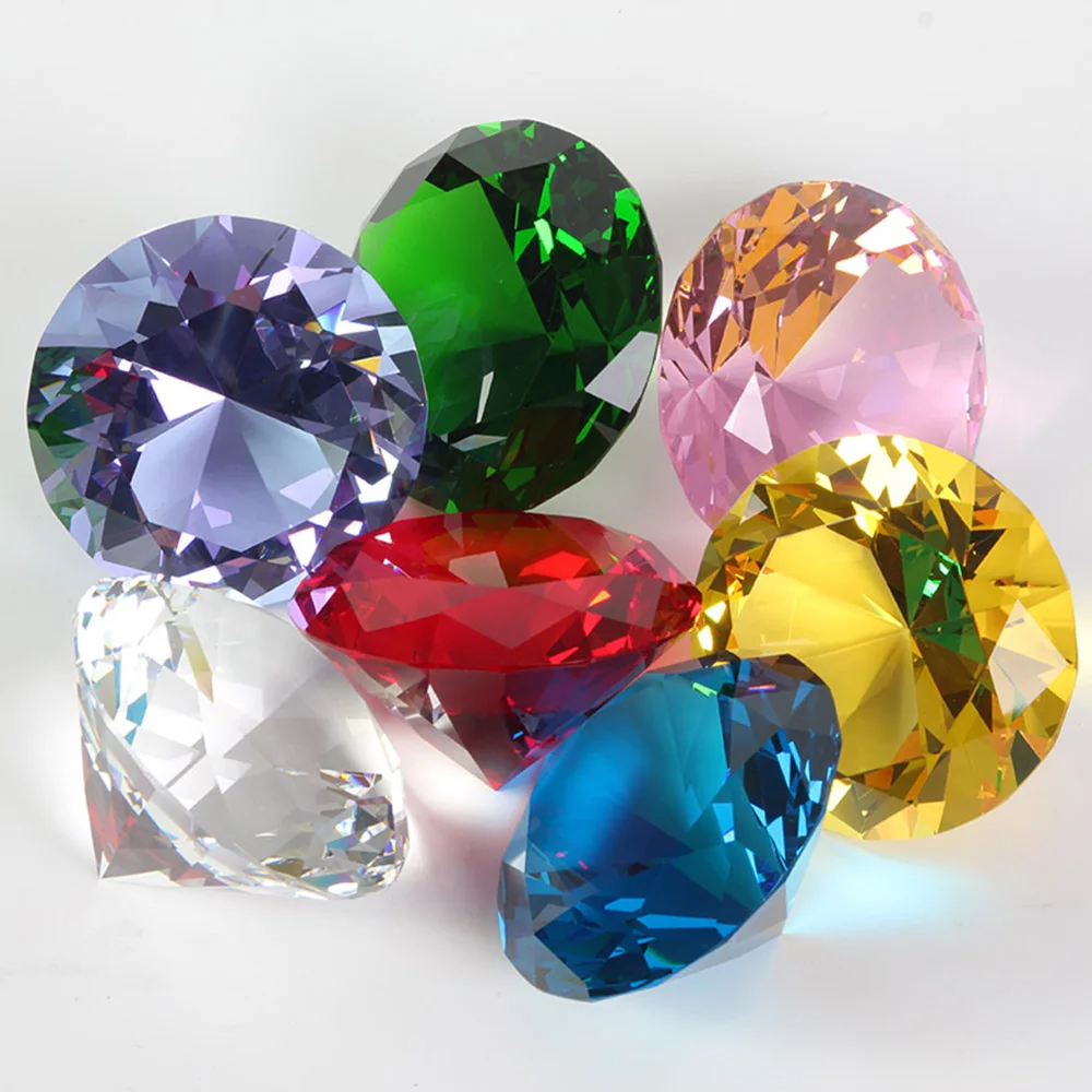 10 Colors Crystal Diamond Shaped Paperweight Decorative Cut Glass Giant Gemstone Wedding Christmas Ornament Gifts