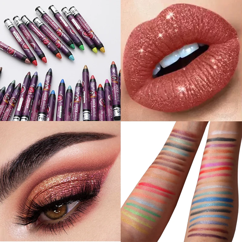 24-color Eye Shadow Stick 3-in-1 Eye Shadow Lipstick Lying Silkworm Pen Pearlescent Not Easy To Smudge Stage Cosmetics TSLM1