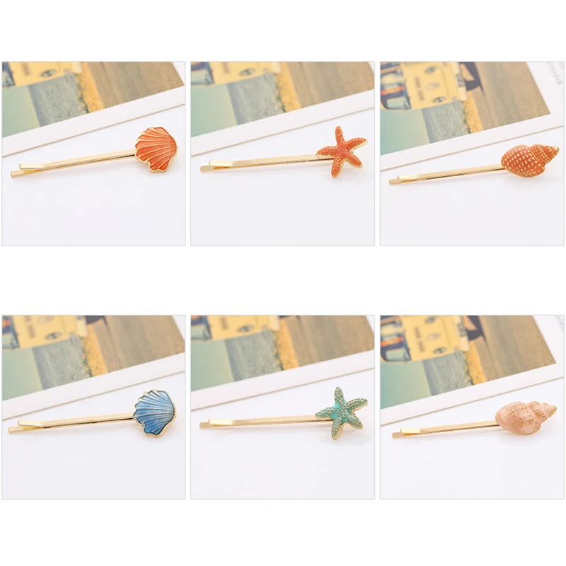 Summer Ocean Shell Starfish Hair Clip Pin Metal Hair Clips For Women Girl Scrunchies Hair Pins Handwear Beach Jewelry Gifts