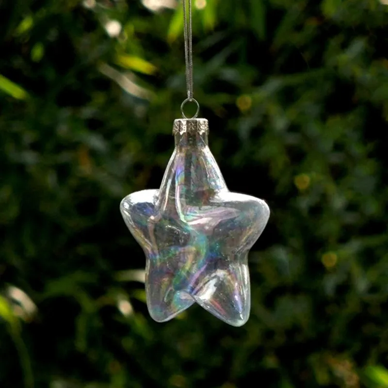 

12pcs/pack 10*8cm Star Shaped Glass Pendant Home Decoration Handmade Transparent Pearl Lustre Hanger Christmas Day