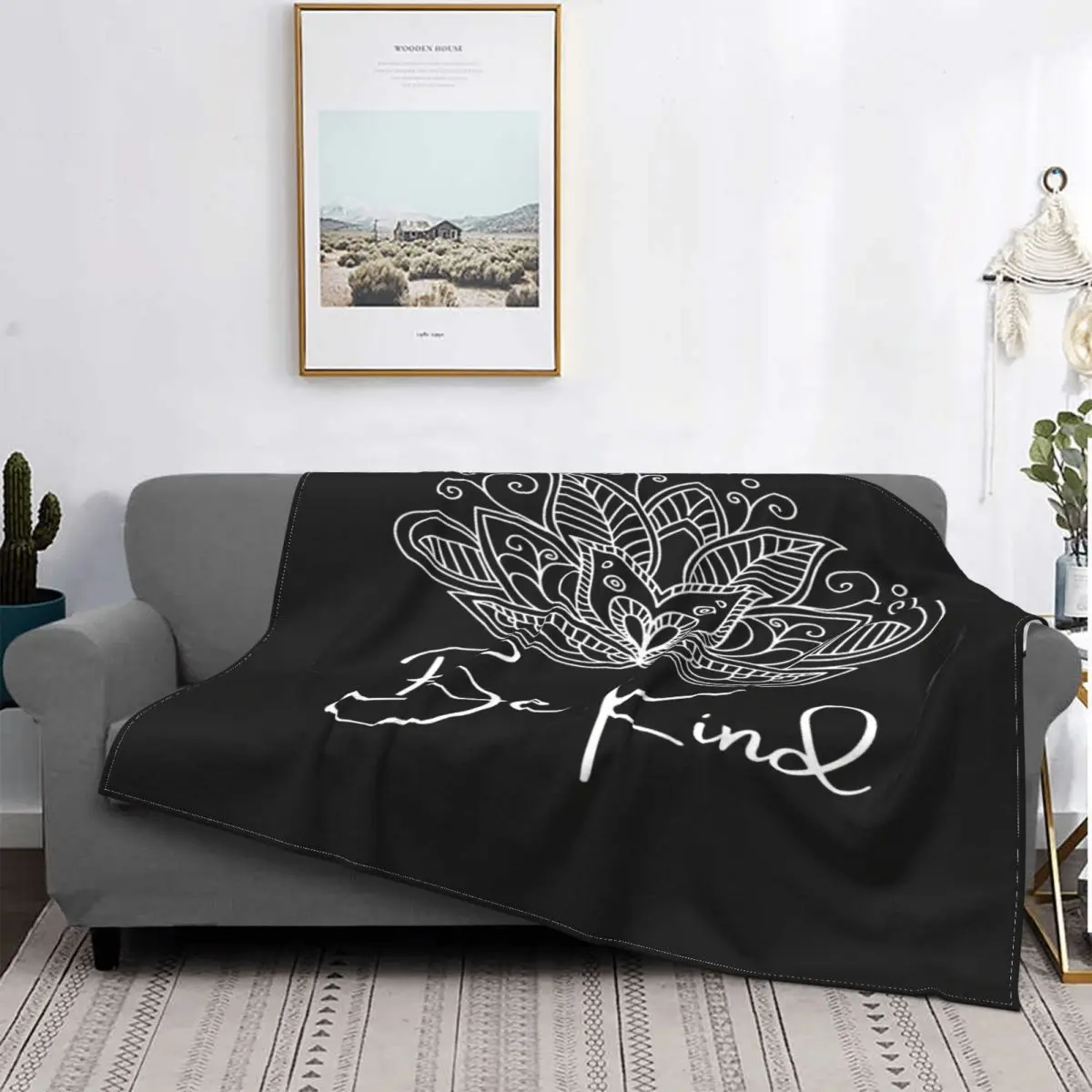 Be Kind-Manta de Mandala negra, para cama colcha, alfombra a cuadros, manta para sofá, Sudadera con capucha para cama