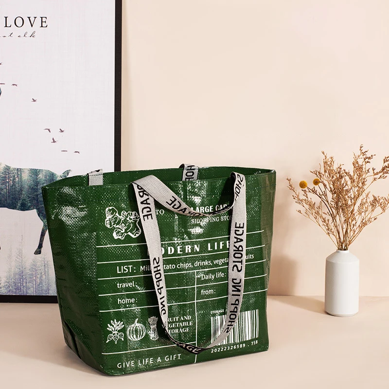 PP Weave Large Size Shopper Bag Waterproof Lamination Women‘s Tote Bag Storage Organizer Handbag Shoulder Pouch for Shopping