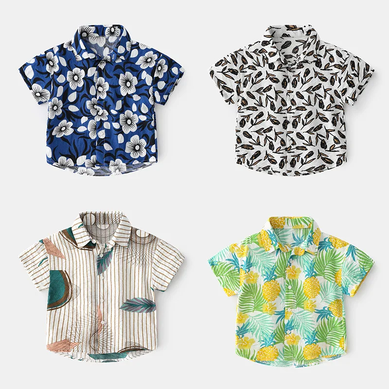 Summer Boys' Short-Sleeved Shirts Soft And Comfortable Lapel Children'S Shirts Clothing 2021  Abstract Trend Baby Kids Top