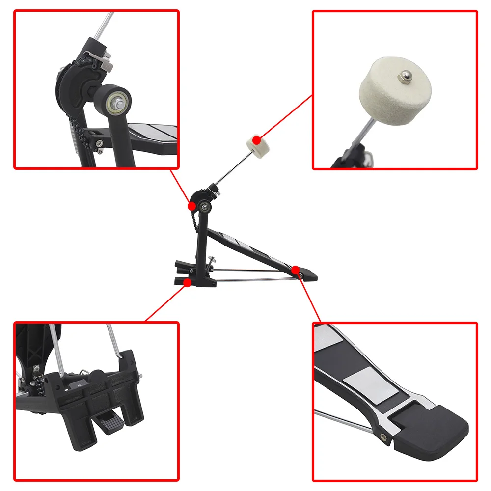 M MBAT Bass Drum Pedal with Drum Beater Tension Spring Single Chain Drive Set Foot Kick Percussion Instrument Part Accessories