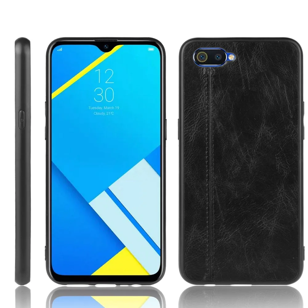 Realme C2 Case Luxury Calfskin PU Leather lines Back Cover Shockproof Case For OPPO Realme C2 C 2 RealmeC2 RMX1941 Phone Case