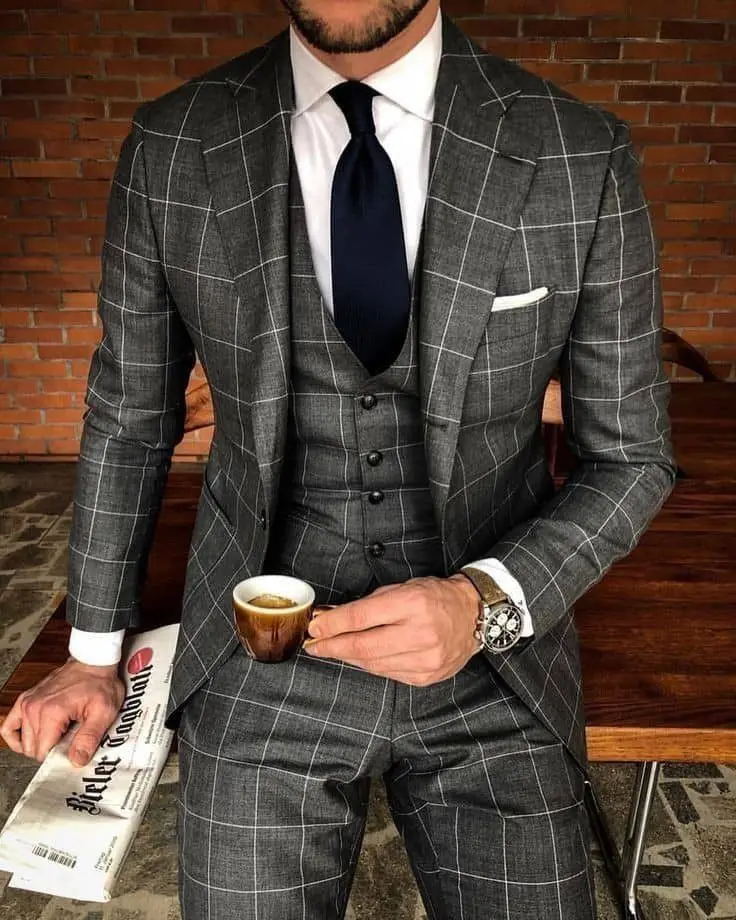 Latest Plaid Male Suit For Men Casual Burgundy Men Suit 3 Piece Business Clothing Costume Homme Custom Made Chic High Street