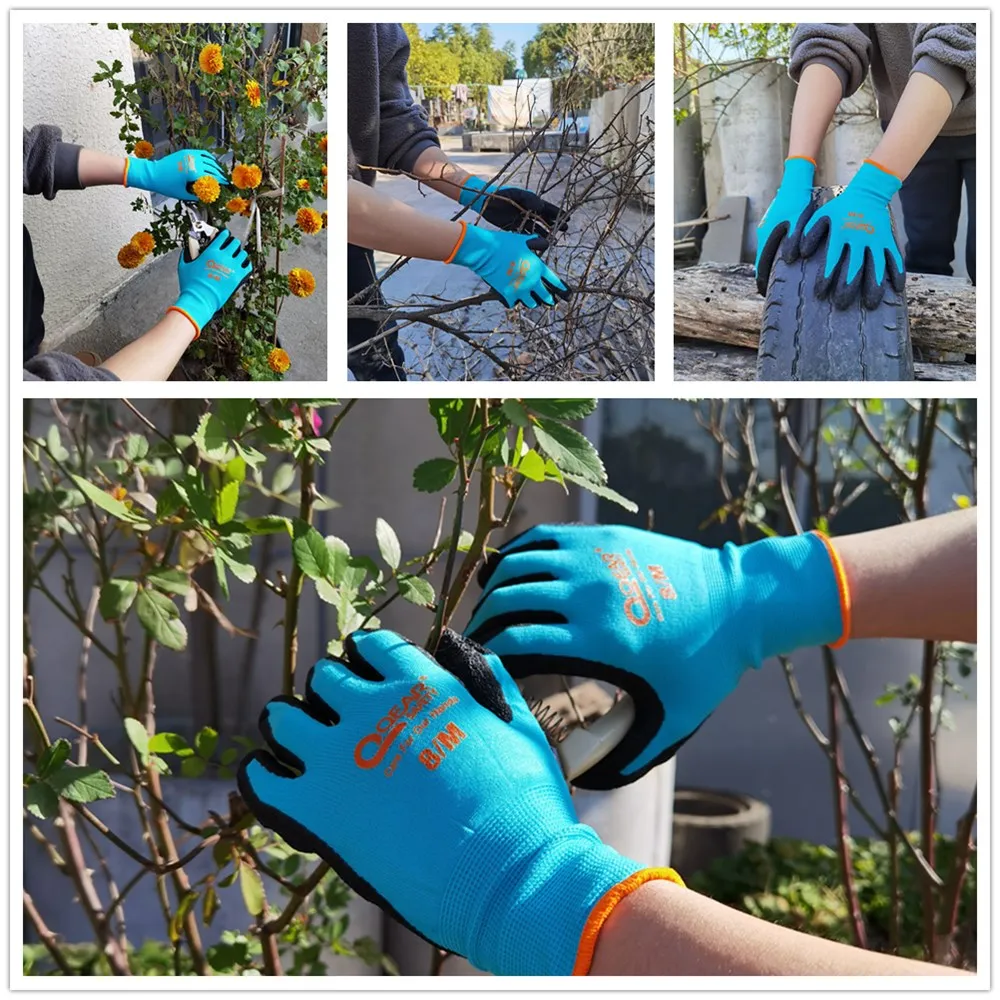 3 Pairs Garden Latex Work Gloves, Textured Palm for Anti-slip, Dirty/Greasy Resistance and Small Thorn Protect