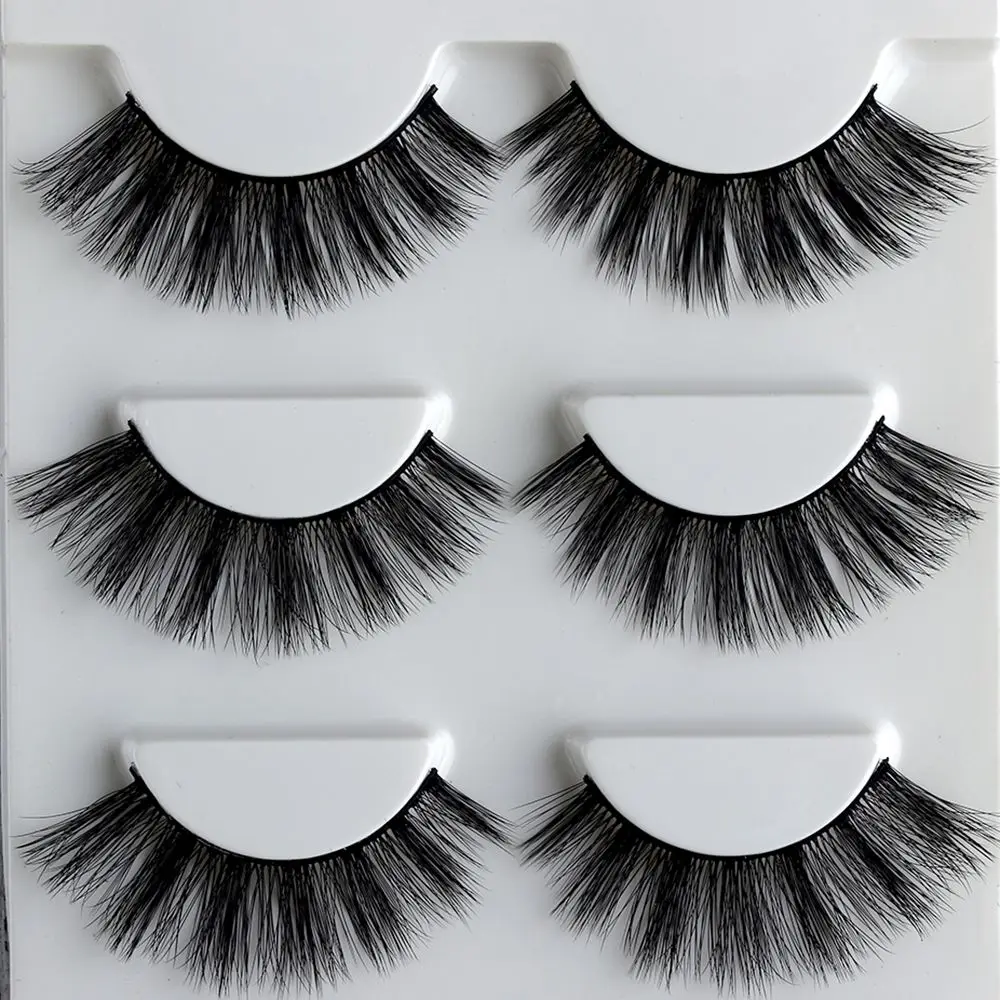 SKONHED 3 Pairs Beauty Thick Cross Messy Natural Makeup Extension Tools 3D Silk Fiber False Eyelashes