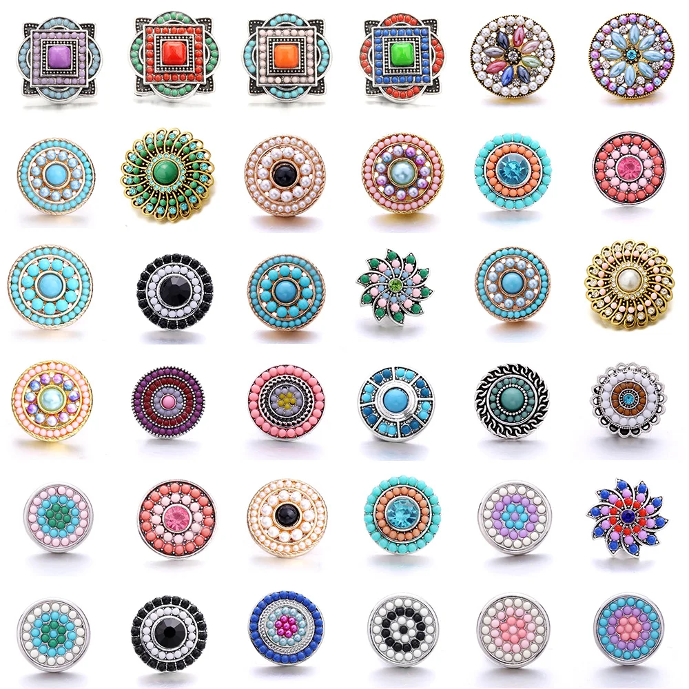 5Pcs Mixed Wholesale Rice Beads Metal Snap 18MM Snap Jewelry Flower Charm Women's Fashion Snap Necklace Bracelet DIY Accessories