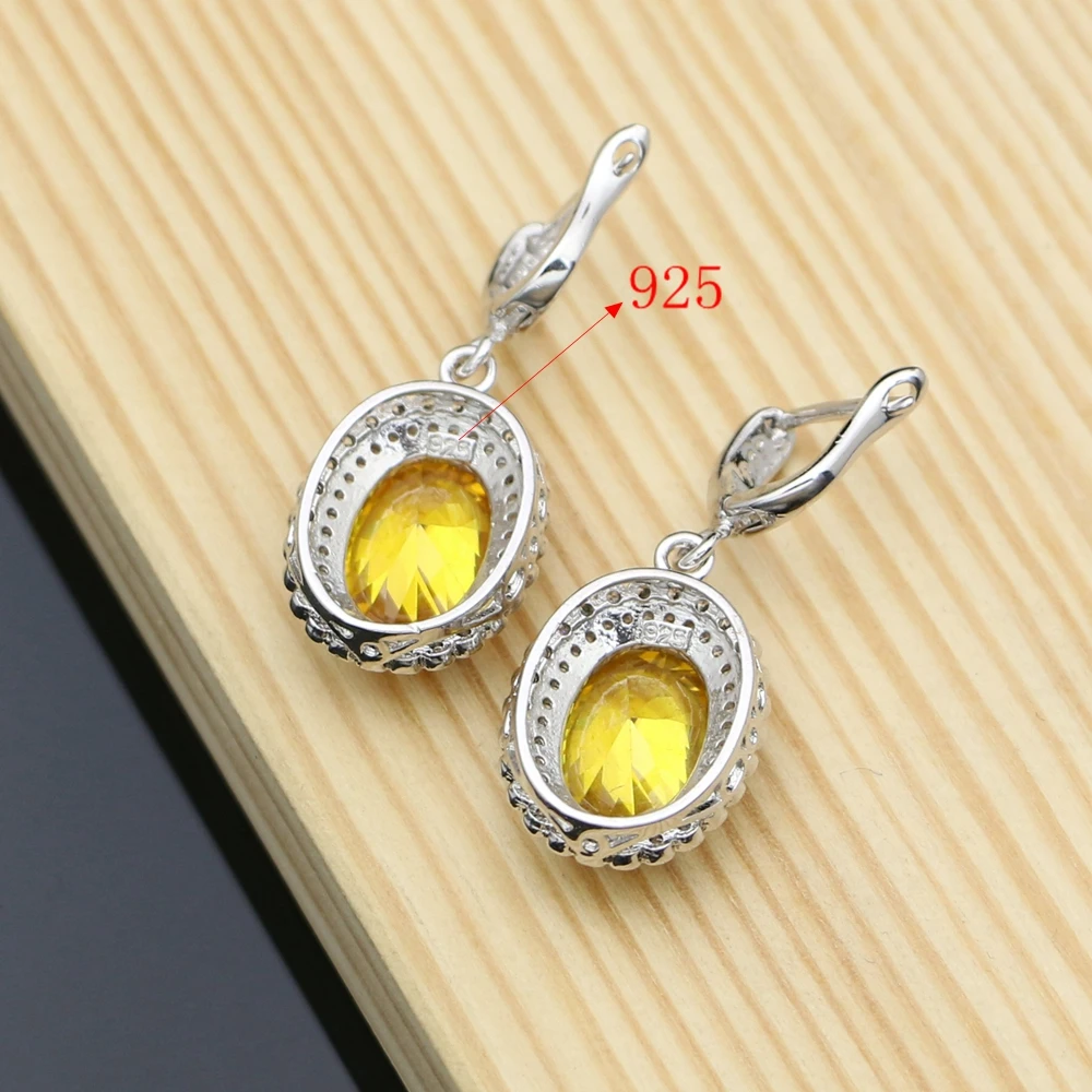 Earrings with Stone 925 Silver Yellow Cubic Zirconia Bridal Dangle Jewelry Charm Earrings Set for Women Dropshipping