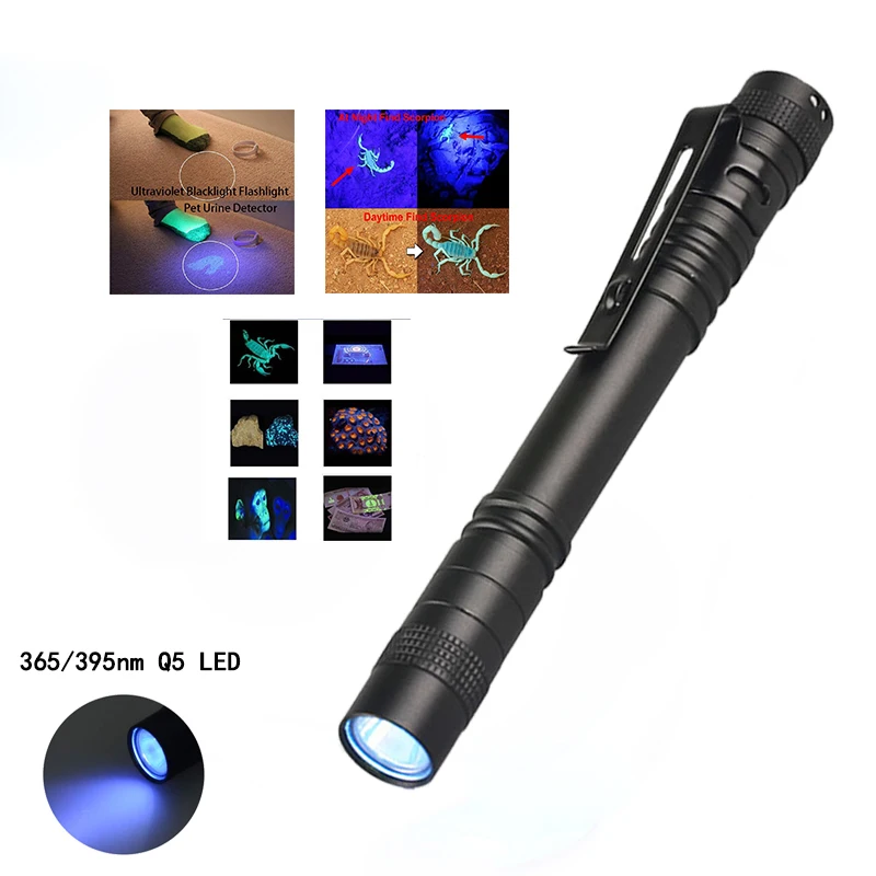 GM 365nm 3W LED UV Penlight Mini UV LED Pen Light With Clip Function UV Pen Flashlight Black Light For Pet Urine Detect