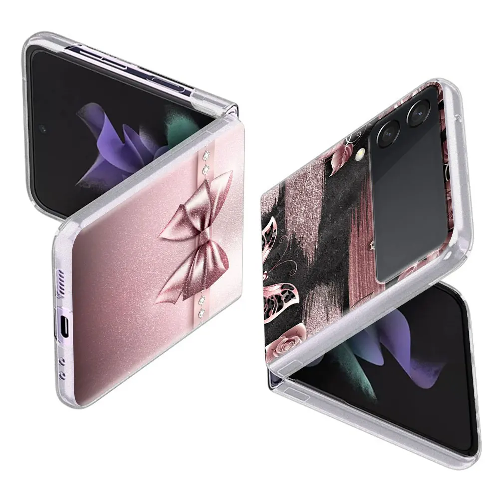 Fundas Hülle für Samsung Galaxy Z Flip 3 4 5G Transparente harte Handyhülle ZFlip3 Clear PC Luxus Love Bow