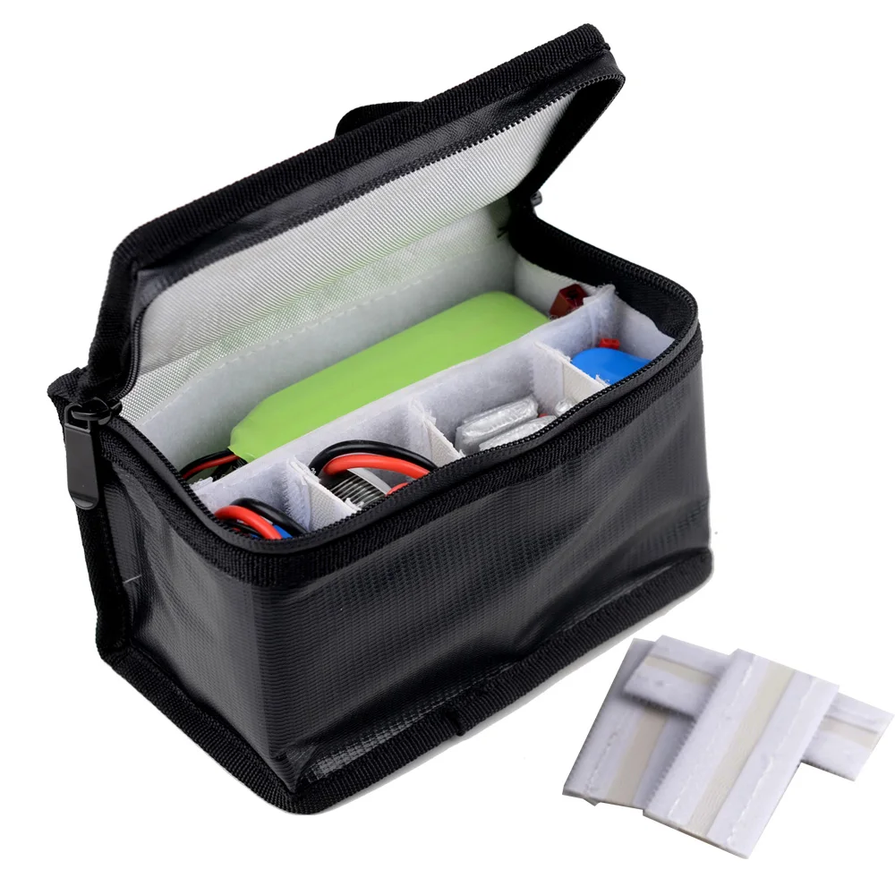 155x115x90mm Fireproof Explosion-Proof Safety Bag Built-in 8 Compartments for RC Model Airplane Helicopter FPV Drone Batteries