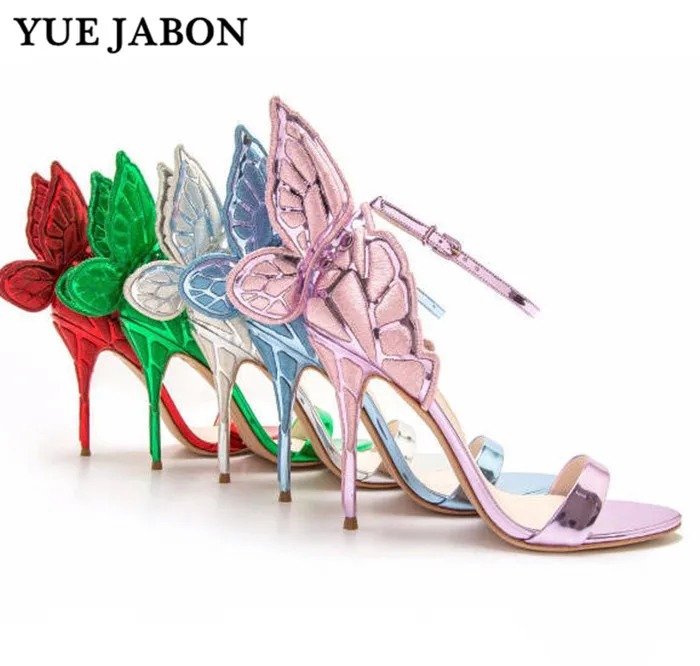 

Multicolor Stilletto Summer Angel Wings Sandals Shoes Thin Heels Wedding Party Dress Shoes Embroidery Butterfly Sexy High Heels