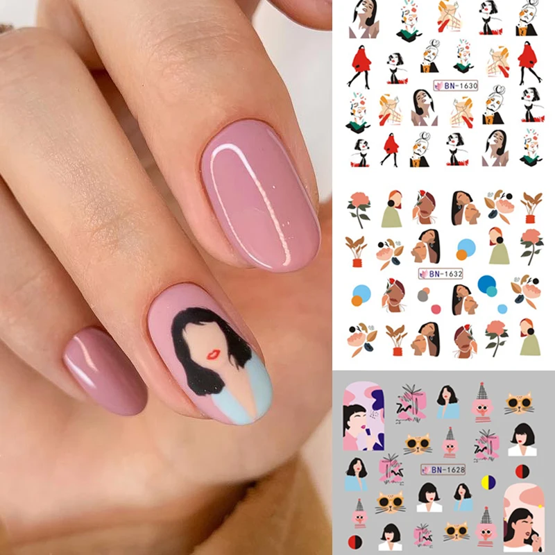 

12patterns Abstract Women Face Nail Water Nail Transfer Stickers Women Face Sketch Abstract Image Nail Slider Decals Decoratio