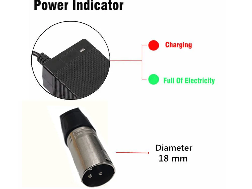 36V Charger 42V 2A  lithium battery charger for 36V lithium battery pack with 3-Pin XLR Socket/connector