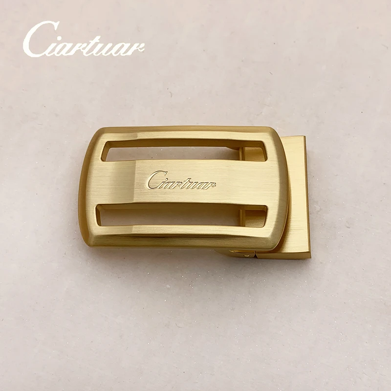 2023 ciartuar new design quality men 3.4cm belt genuine plan leather strap trousers first layer brass gold buckle free shipping