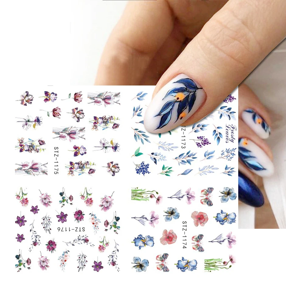 Autocollants pour ongles d'été, 4 pièces, feuille de tatouage, dégradé de fleur, conception Simple des ongles, diapositives à eau, décoration de manucure pour femmes, NTI01-19