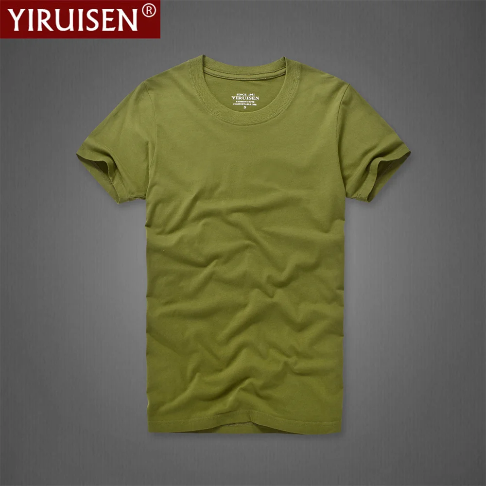 O-Neck Solid Men's T-Shirt YiRuiSen Vintage 100% Cotton Fashion Homme Men Top Tees Casual Clothing Top Quality Soft Short Sleeve