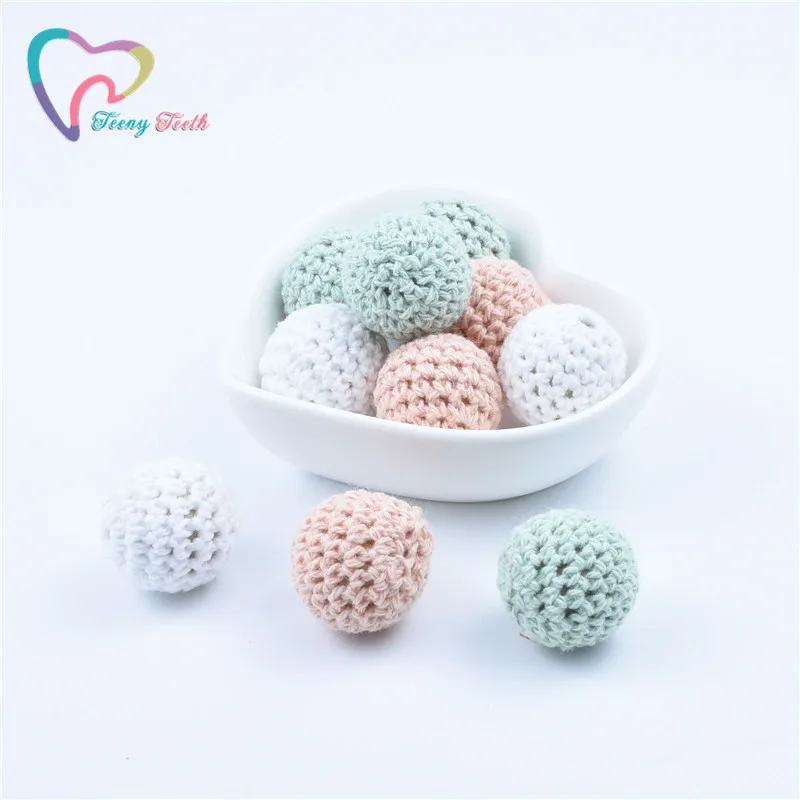 10 PCS Mint Color 16-20 MM Knitting Cotton Crochet Wooden Loose Beads Balls For DIY Decoration Baby Teether Jewelry Necklace Toy