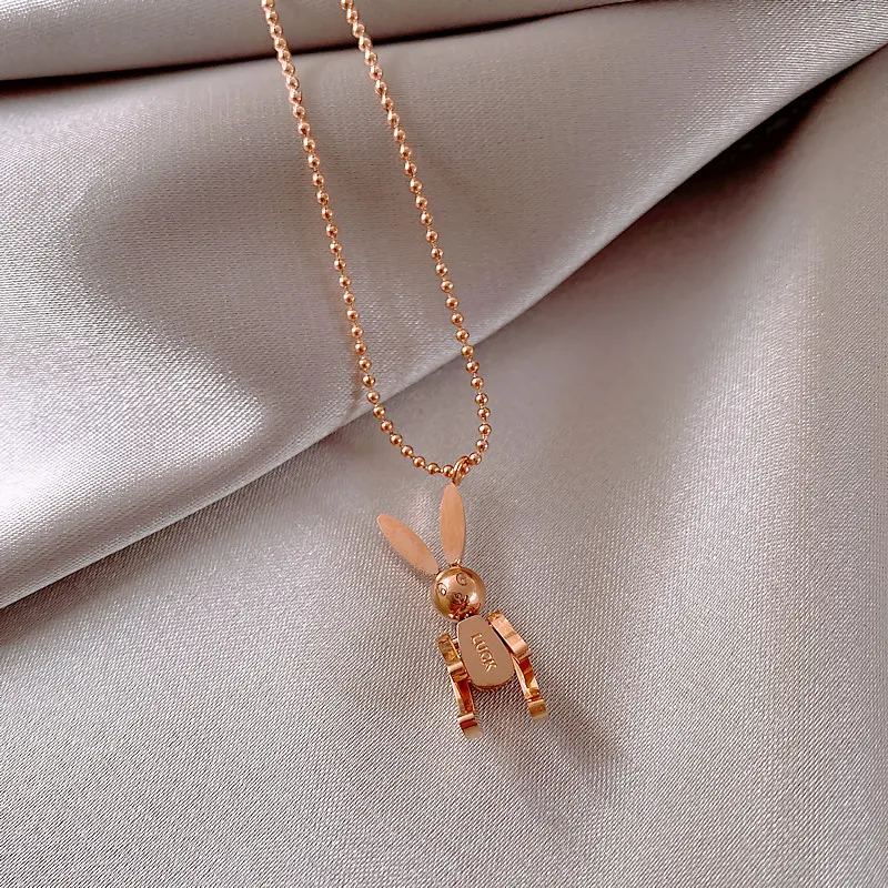 DIEYURO Stainless Steel Movable Rabbit Necklace Female Simple Temperament Personality Mechanical Rabbit Clavicle Chain Handmade