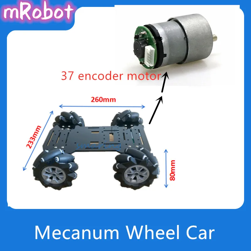 

Автомобильное шасси Robot Mecanum с колесным двигателем постоянного тока 37 дюймов, всенаправленный Мобильный смарт-автомобиль для четырехколесного привода Arduino