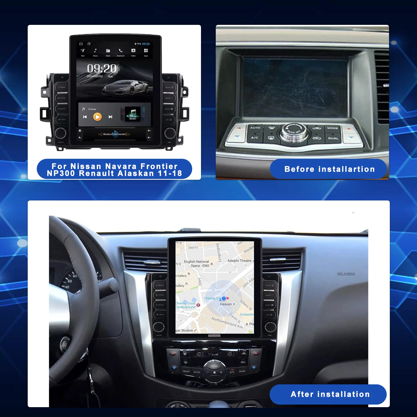 Rádio esperto vertical do carro do estilo de tesla para nissan navara fronteira np300 renault alaskan 2011-2018 gps navigator para bluetooth do carro