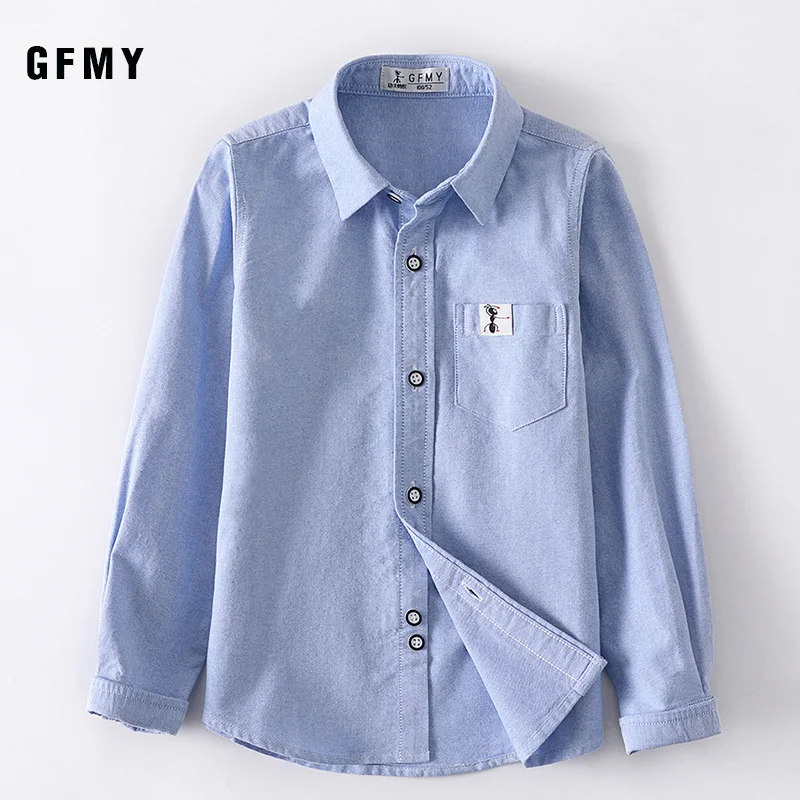 GFMY 2020 New Spring Oxford Textile Cotton Blouse Girls Boys White Shirt 3T-14T British style Kid Casual School Clothes