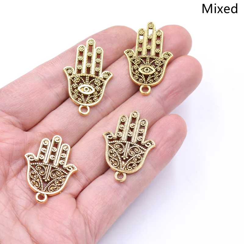 10pcs Antique Gold Color Hollow Hamsa Hand Charms Metal Pendant DIY Jewelry Supplies Handmade P28