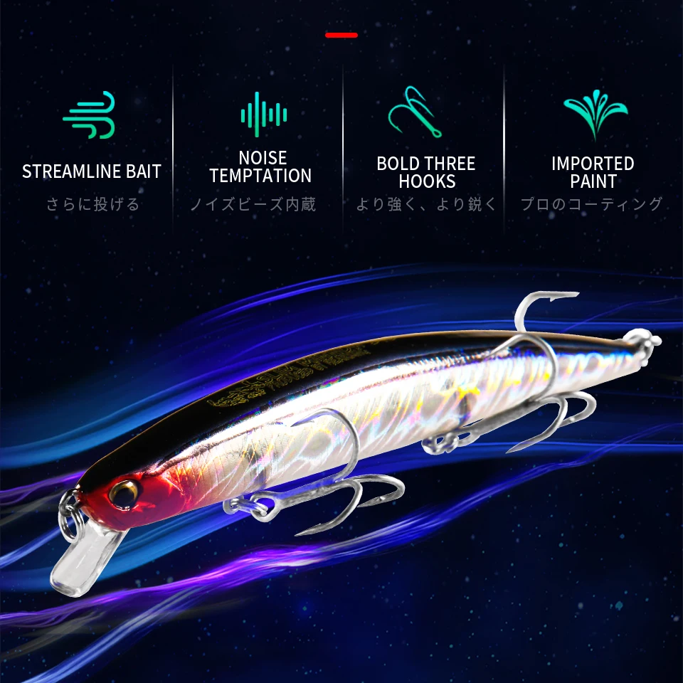 Bearking-Slim Minnow Fishing Lure, Laser Hard Artificial Bait, 3D Eyes, Fishing Wobblers, Crankbait Minnows, 14cm, 18g, 1Pc