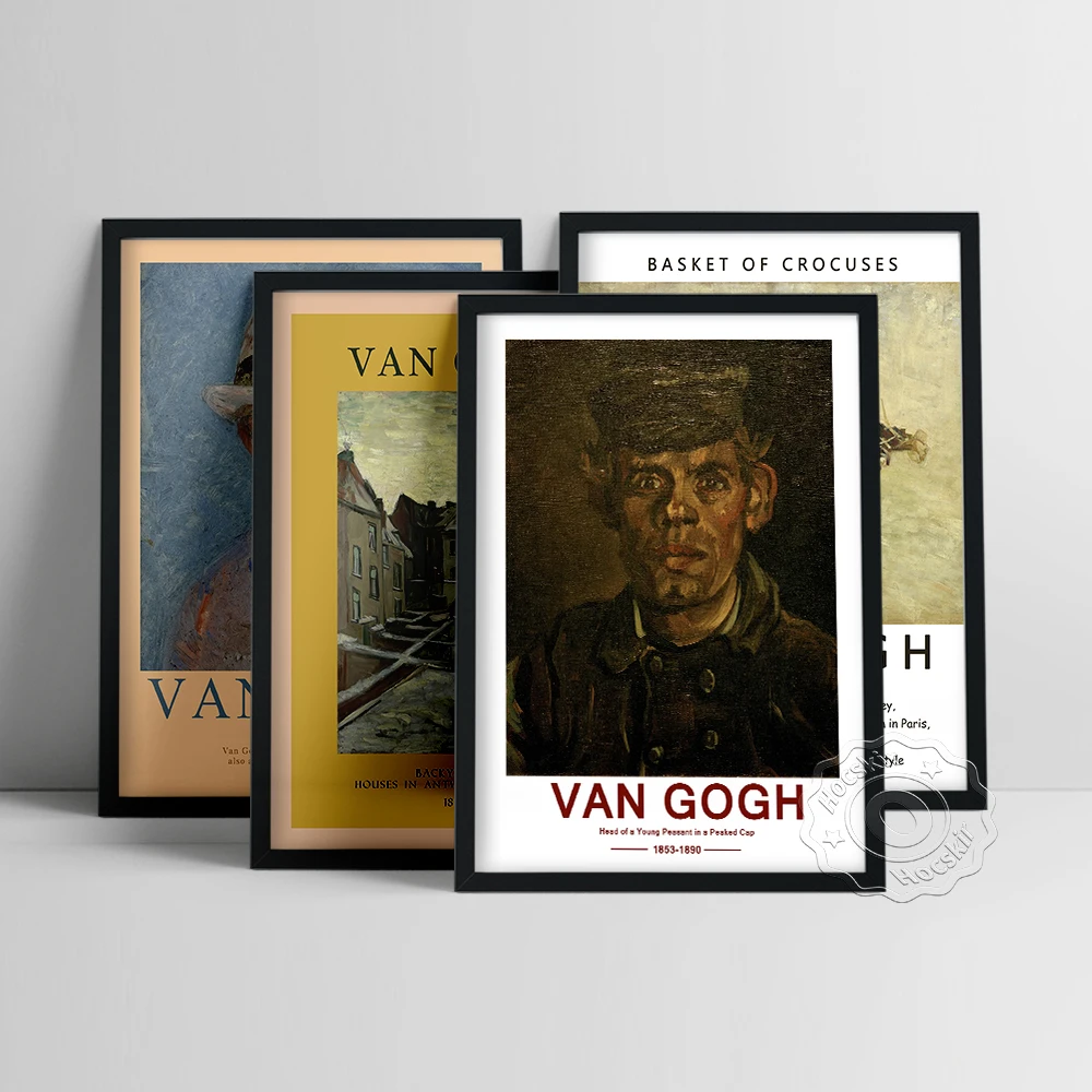 Vincent Von Gogh Exhibition Poster, Gray Felt Hat Self-Portrait Art Prints, The Cows Wall Stickers, Vintage Gogh Wall Painting