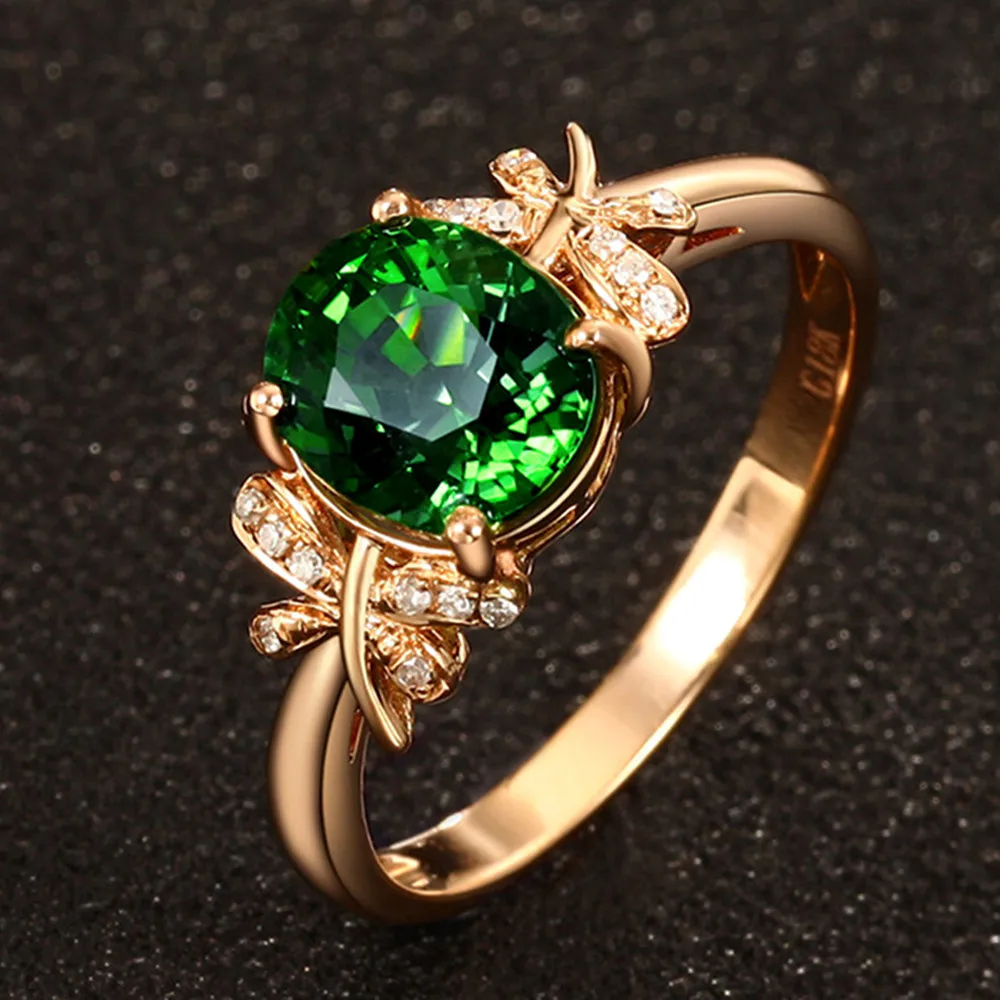 Bagues en or Rose émeraude pour femmes, pierres précieuses, cristal vert, bijoux en diamants, jade, mode, bijoux de luxe, cadeau