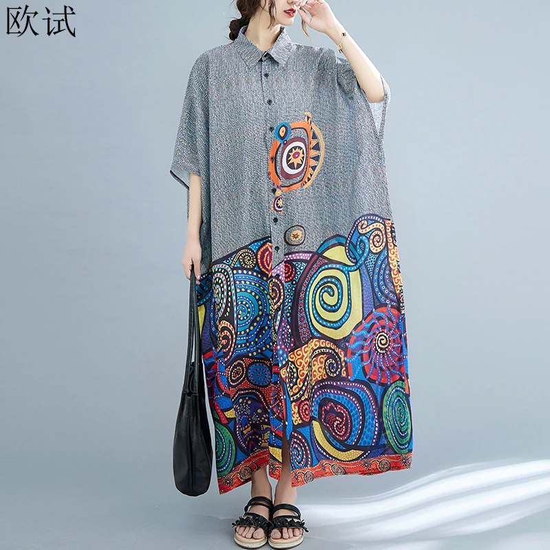 Summer Women Vintage Long Sleeve Floral Shirt Dress Woman Clothing Casual Femme Dresses Ladies New Arrival Shirt Dress 2023