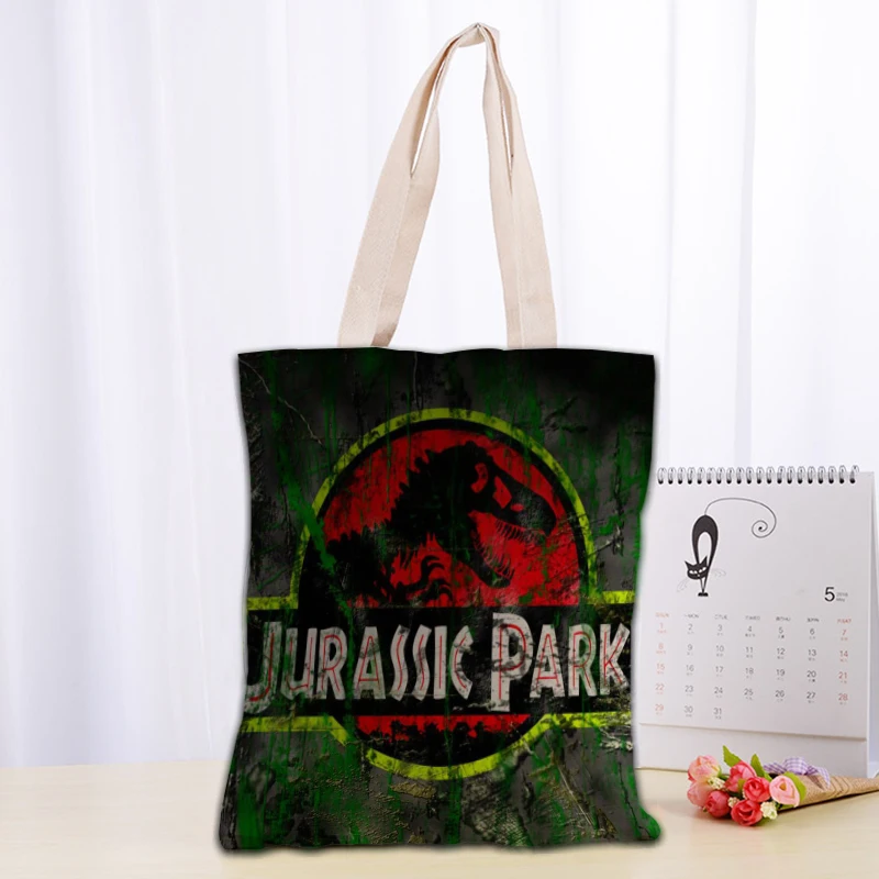 Custom Jurassic Park Logo Tote Bag Reusable Women Canvas Shoulder Bag Handbag Shoulder Pouch Foldable Canvas Shopping Bags