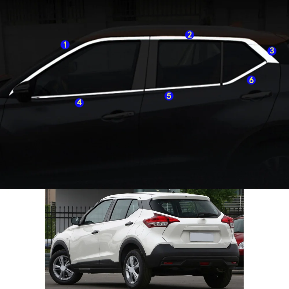 For Nissan Kicks 2017 2018 2019 2020 2021 Car Sticker Garnish Pillar Window Middle Strip Trim Frame Hoods