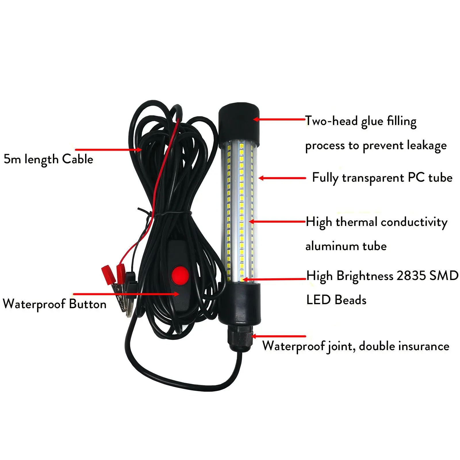 Lâmpada de luz subaquática de led, à prova d'água, ac/dc, 12v, lm, submersível, para barco de pesca, iluminação ao ar livre, luzes verdes