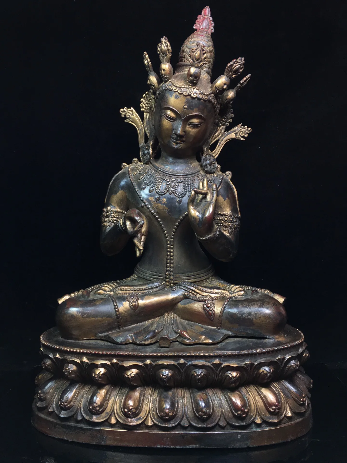 

22"Tibetan Temple Collection Old Bronze Cinnabar Lacquer Twenty-one Tara Tara Bodhisattva Lotus Terrace Enshrine the Buddha