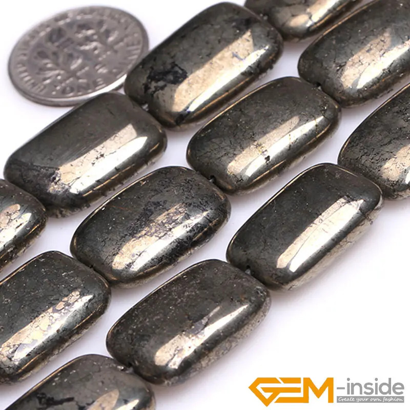 Natural Stone Pyrite Rectangle Beads For Jewelry Making DIY Loose Bracelet Necklace Strand 15 inch