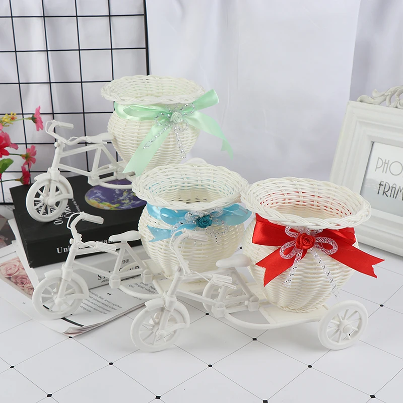 Big Wheel Round Basket Rattan Floats Flower Vase Flowerpots Containers Small Flower Bike/Flower Pot 3 styles