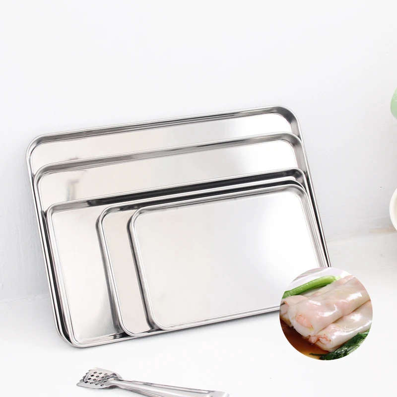 Rectangle Steamed Sausage Noodles Storage Trays Stainless Steel Fruit Dish Restaurant Hotel Kitchen Pastry Food Baking Plates