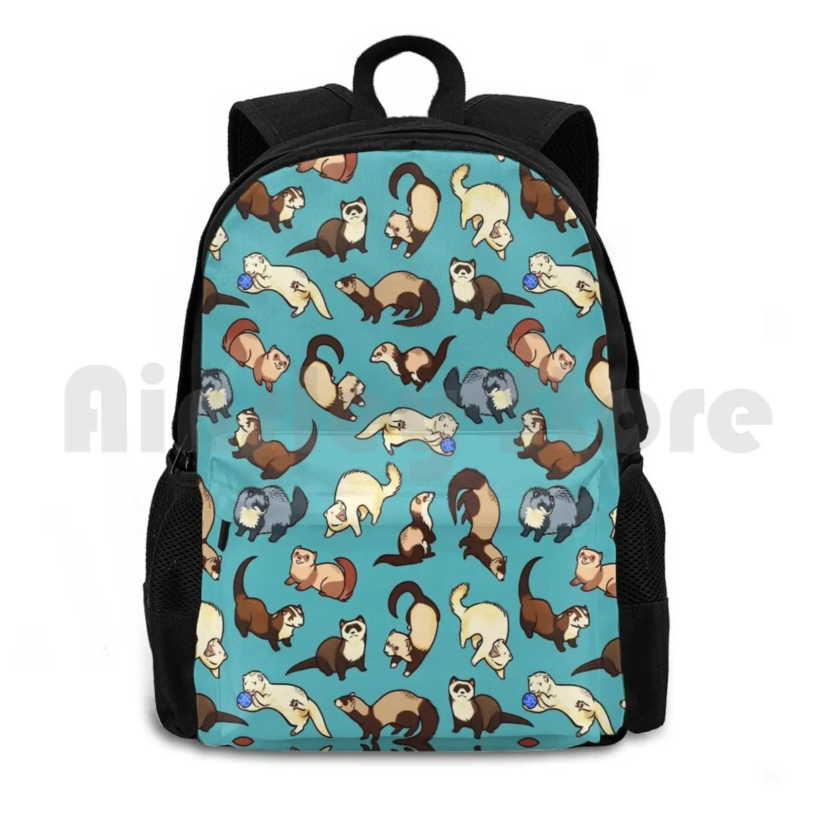 Cat Snakes In Blue Outdoor Hiking Backpack Waterproof Camping Travel Ferret Ferrets Pattern Patterns Cute