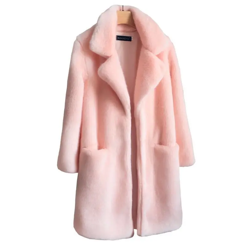 New Women Winter Warm Faux Fur Coat Thick Women Middle -Long Overcoat Turn Down Collar Women Warm Female Casaco Femininoats