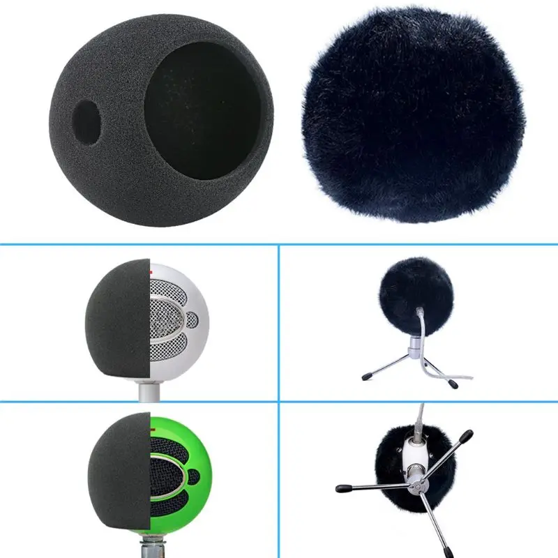 Foam Mic Wind Cover Sponge Filter Artificial Fur Muff Windscreen Windproof Shield for Blue Snowball Condenser Microphone