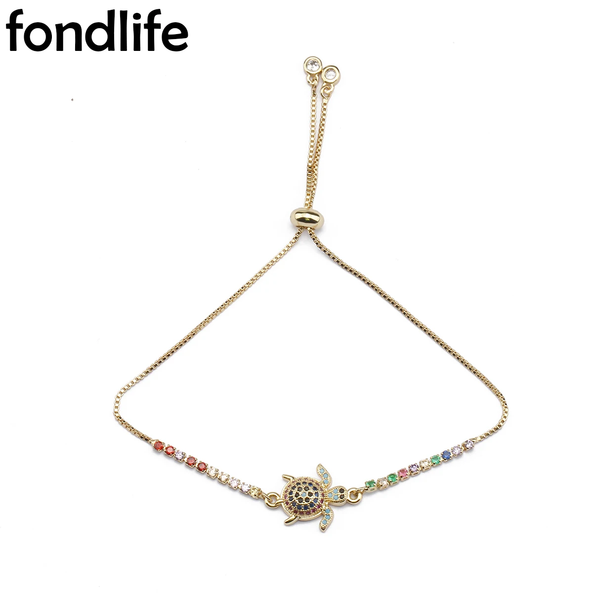 Hot Women Gold Rainbow Sea Turtle Bracelet Jewelry Colorful Zircon Bangle Adjustable Red Rope Link Chain Accessory Party Present