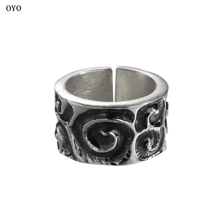 

National Standard S999 Pure Silver Individuality Retro Wind-Curl Moiré Silver Ring Opening Men's and Women's Silver Jewelry Orig