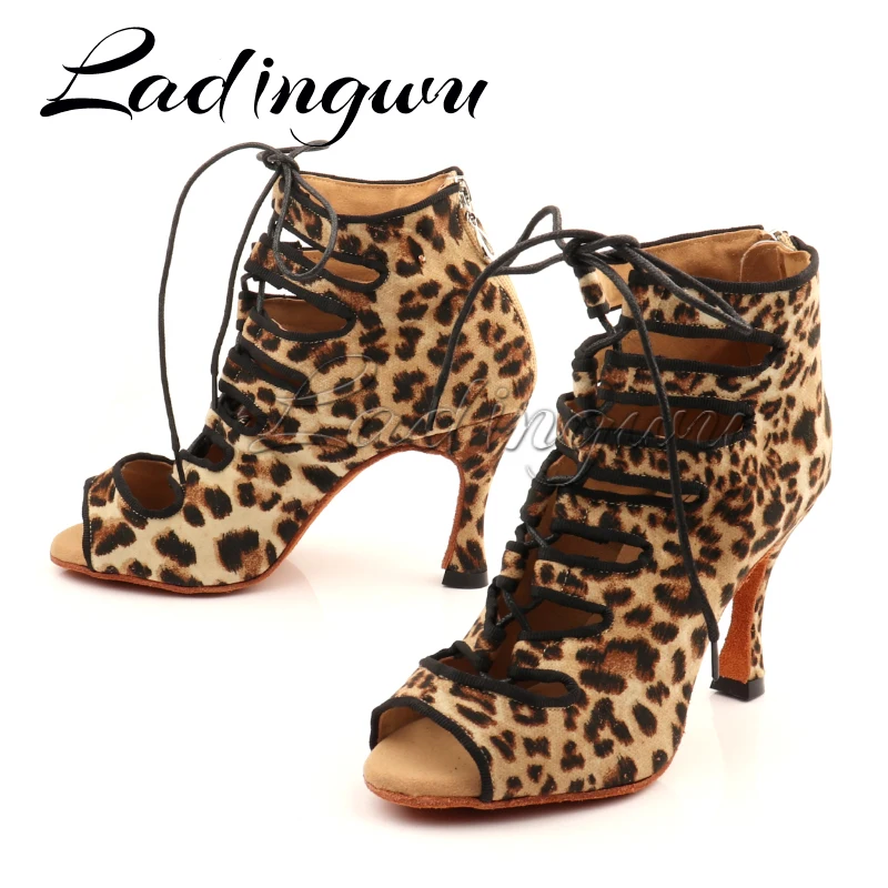 Ladingwu New Style Latin Dance Shoes Rumba Tango Dance Boots Salsa National Standard Dance Shoes Fashion Printed Tiger Pattern S