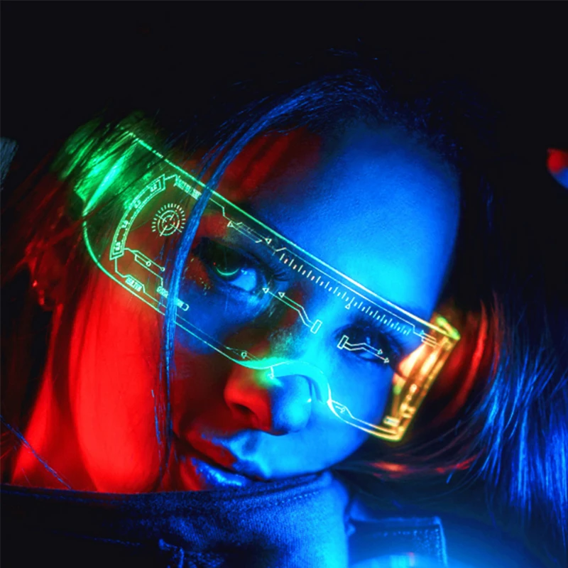 1PC LED Party KTV Christmas Birthday Party New Year Decorations LED Sunglasses and Colored EL  DJ Bar Retro Punk Glowing Glasses