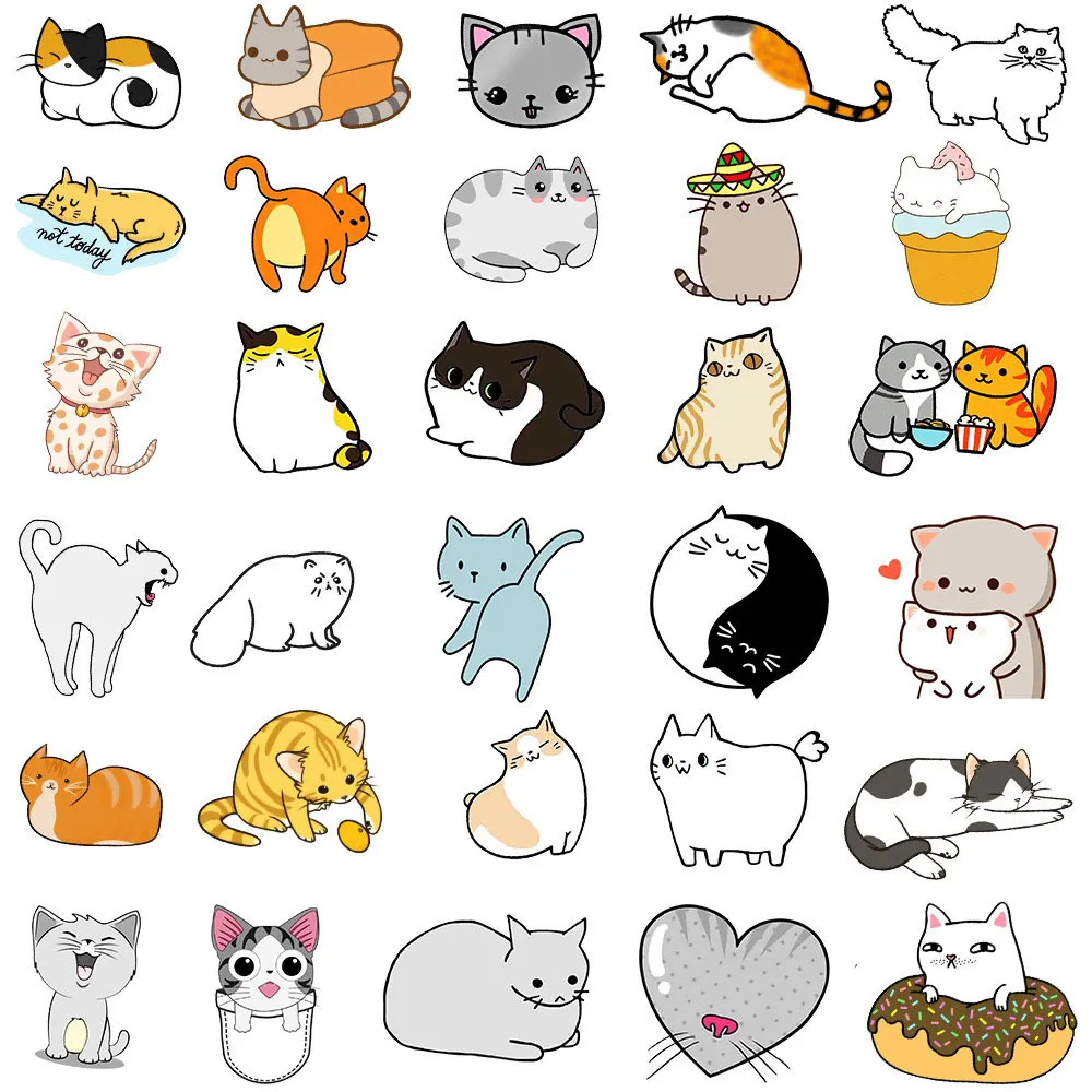 50Pcs Kawaii Cartoon Kinder Klebstoff Schreibwaren Aufkleber Kinder Tier Katze Graffiti Sammelalbum Telefon Laptop DIY Dekoration Decals