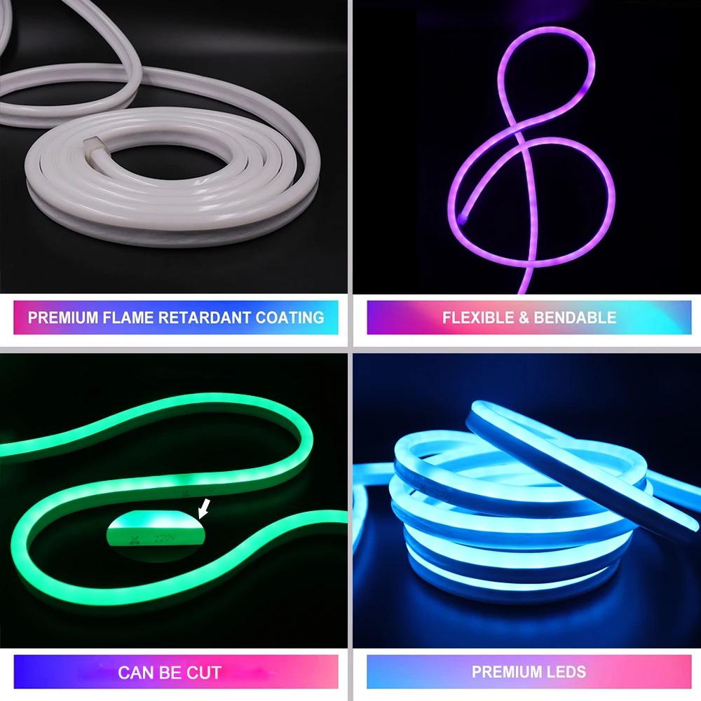 220V LED Strip RGB Neon Light Lamp SMD5050 60Leds/m Waterproof Outdoor Lighting Neon Sign RGB Led Rope Tape With Remote Control