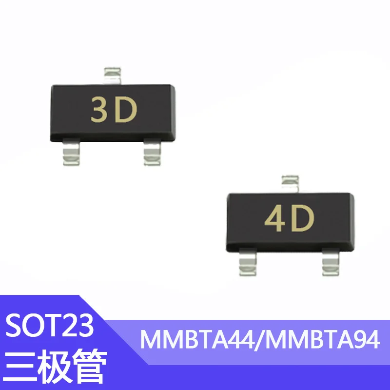 Transistor MMBTA44 3D SMD, 100 piezas, MMBTA94, 4D, serigrafía NPN SOT23, Transistor A44/A94